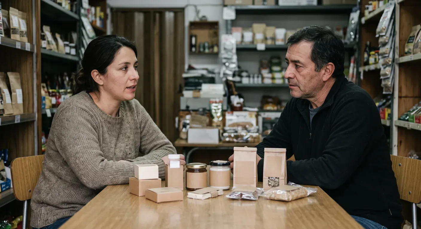 dos socios conversando sobre qué productos ofrecer en combo dentro de su local